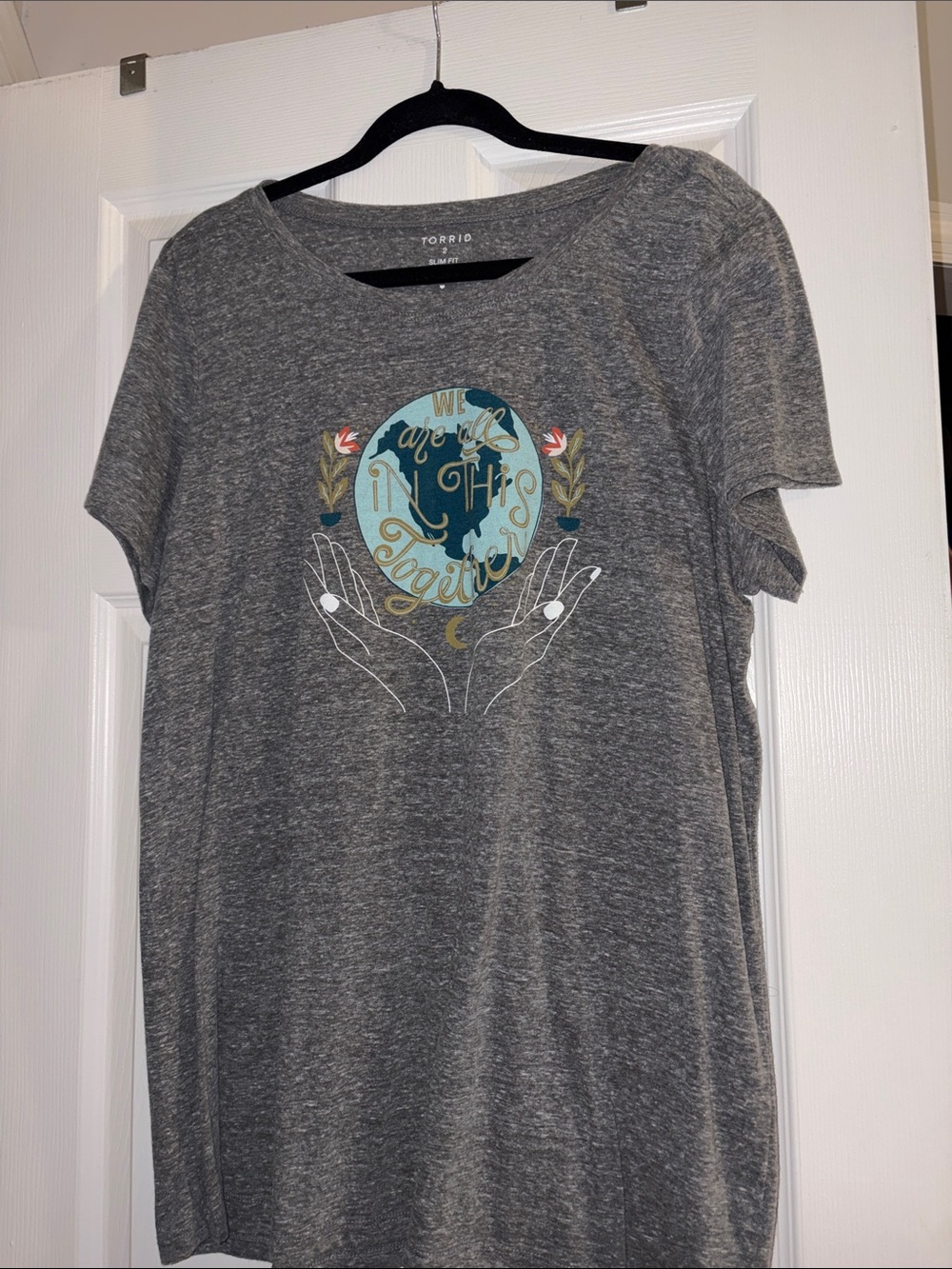torrid Heather Gray Tee with Multicolor Earth Graphic